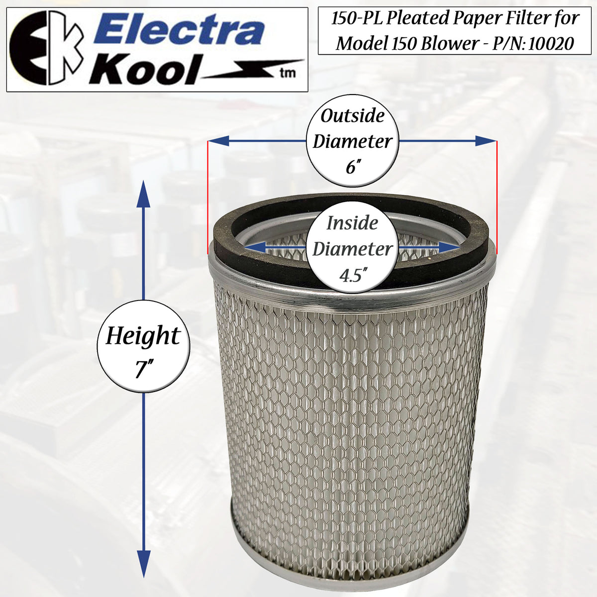 Electra-Kool Model 150 pleated paper replacement filter alternate view