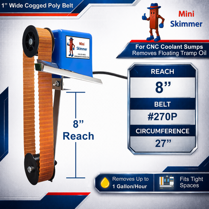 Mini-Skimmer cogged belt 8 in reach information graphic