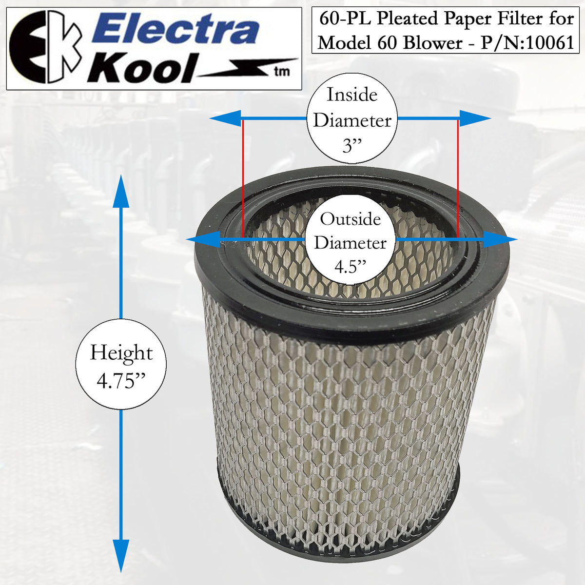 Electra-Kool Model 60 pleated paper replacement filter