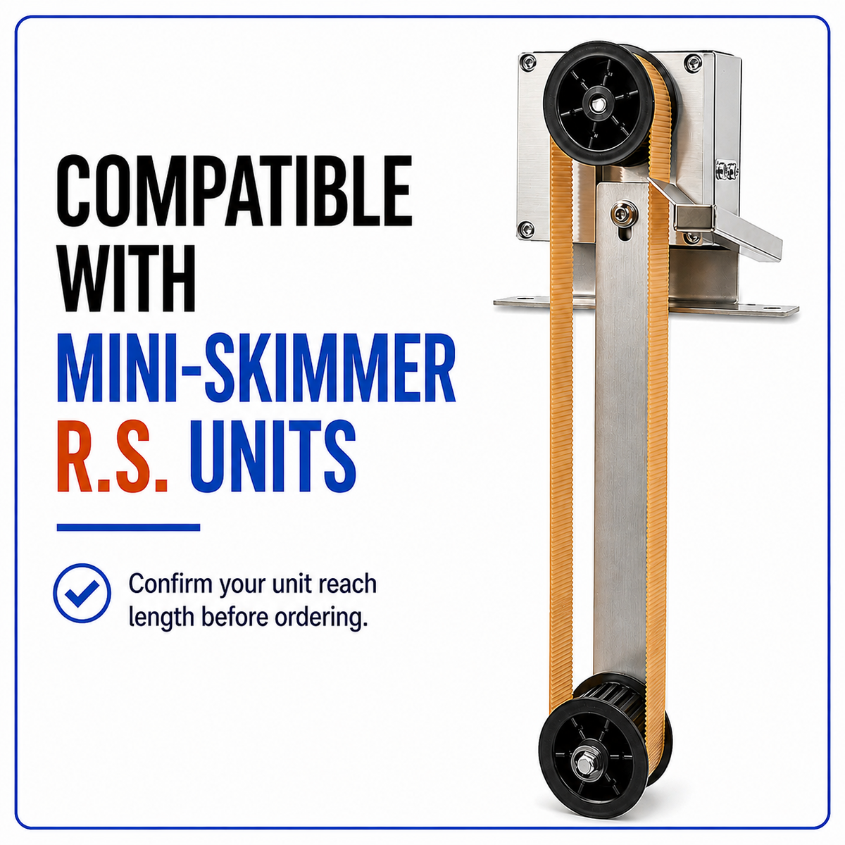 Mini-Skimmer R.S. cogged belt compatibility infographic