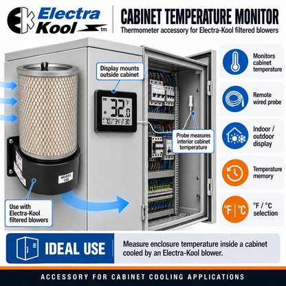 Cabinet Temperature Monitor — Wired Thermometer for Electra-Kool Blowers