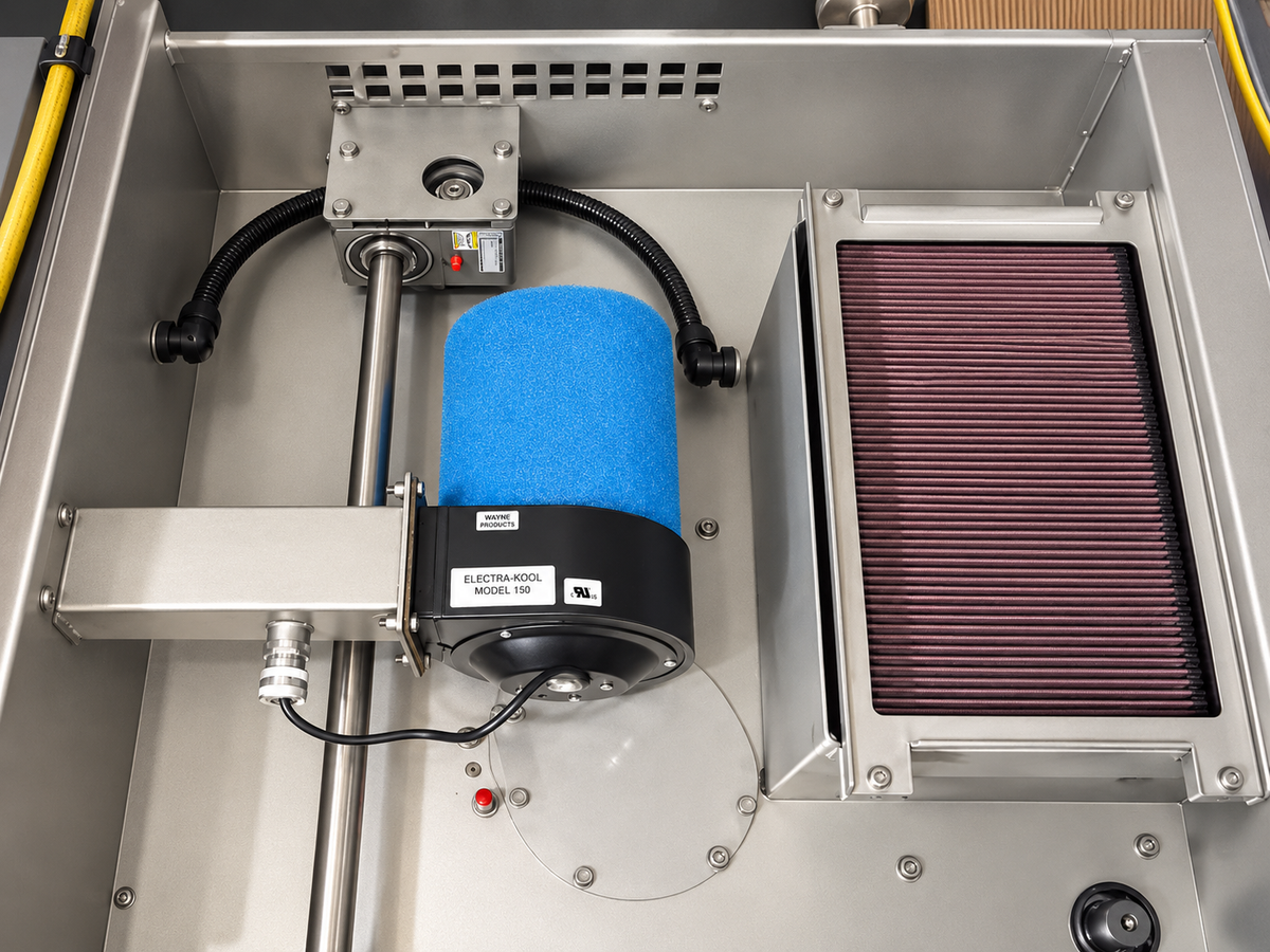 Electra-Kool filtered blower installed on food-processing equipment
