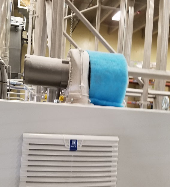 Electra-Kool Model 500 filtered blower cooling a gelatin processing electrical cabinet