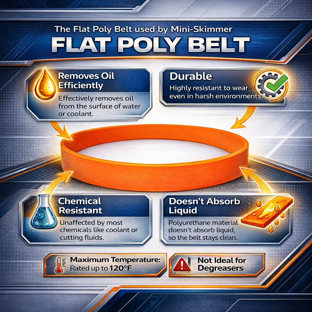 Mini-Skimmer flat polyurethane belt oil skimmer features infographic
