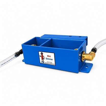 Mini-Sep Diverter front view showing steel separator tank, brass fittings and clear hoses