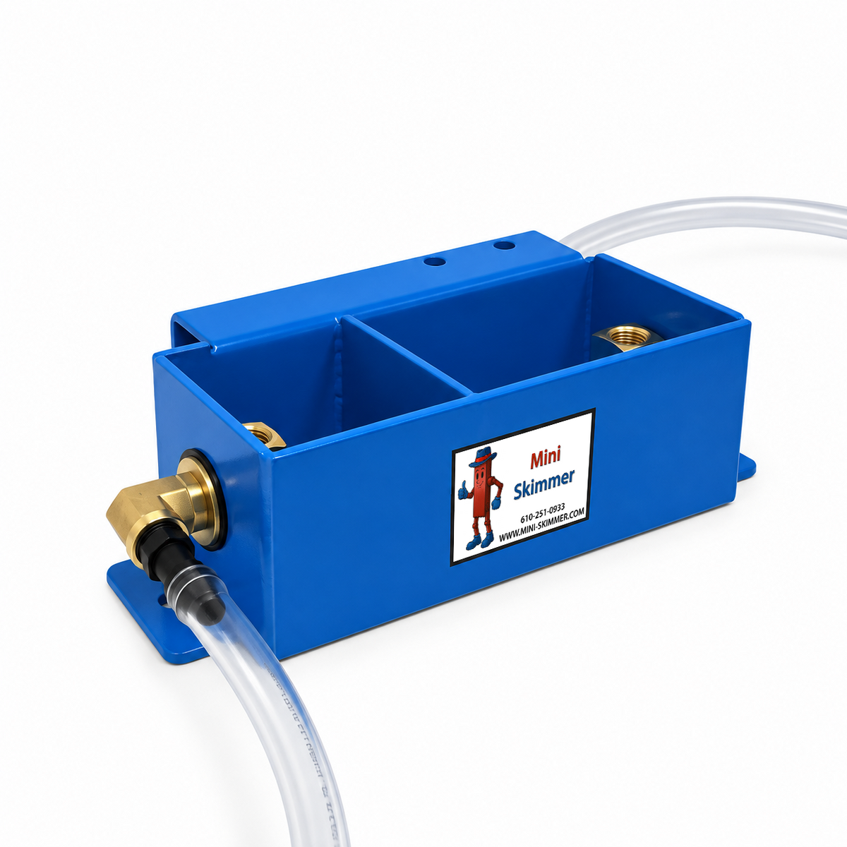 Mini-Sep Diverter angled view showing dual internal chambers and hose connections