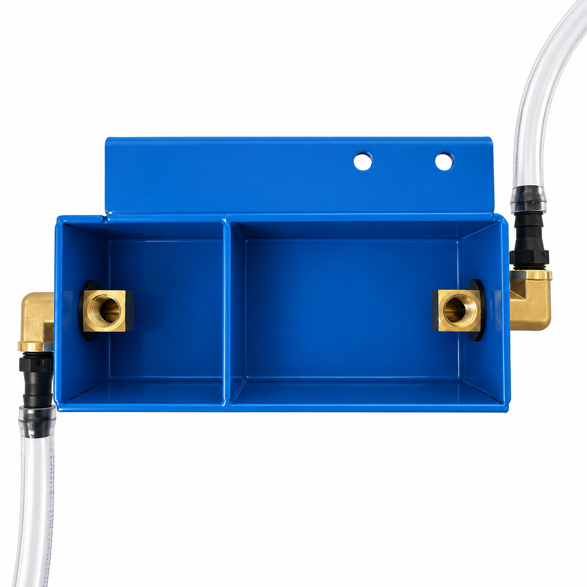 Top view of Mini-Sep Diverter showing two separation chambers and internal brass fittings