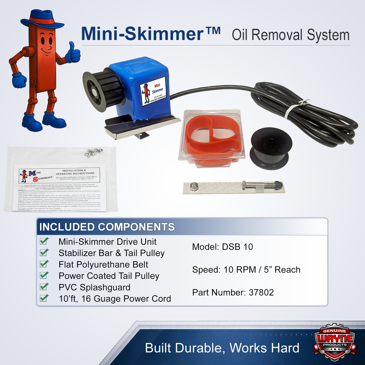 Mini-Skimmer flat polyurethane belt oil skimmer 10 RPM