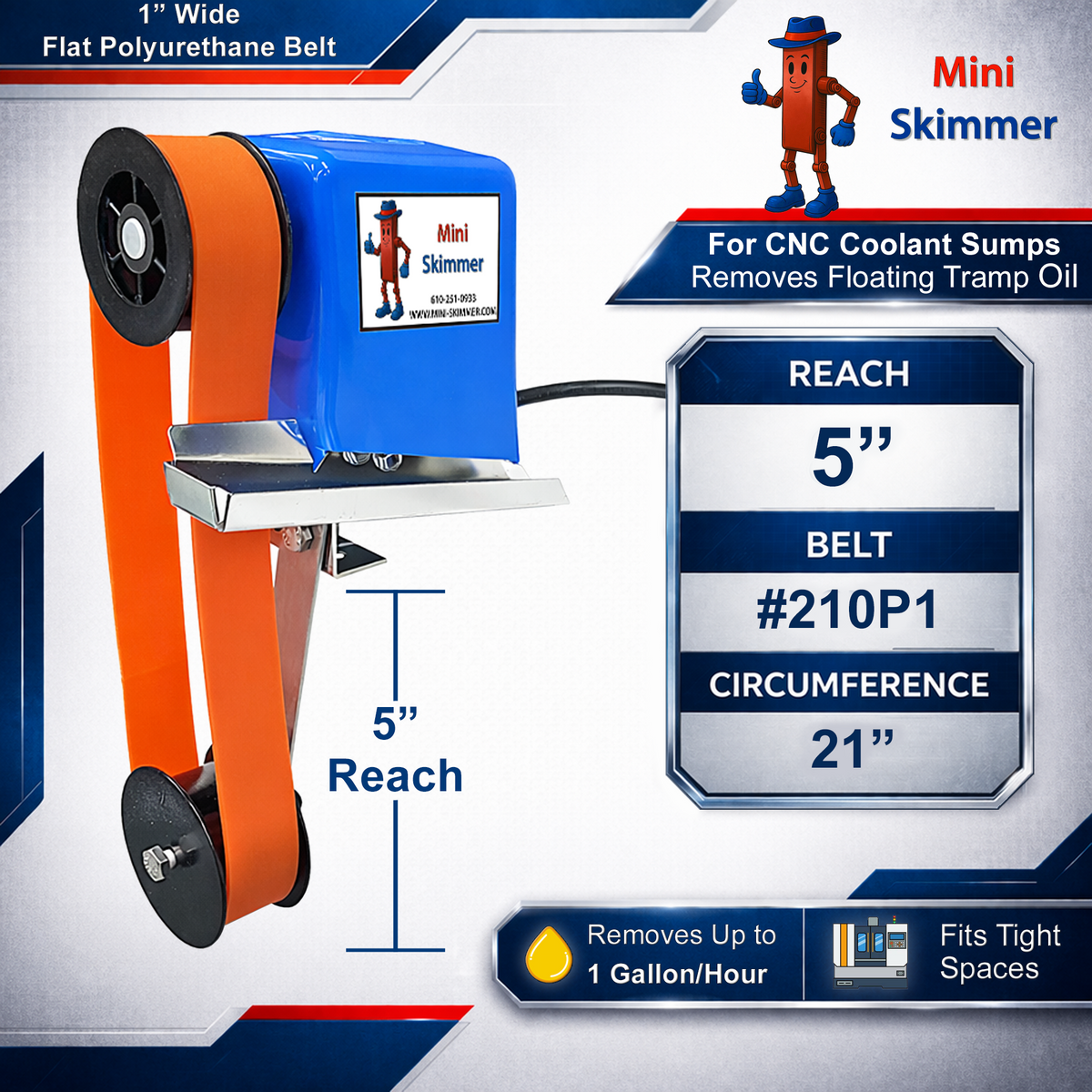 Mini-Skimmer flat polyurethane belt oil skimmer – 5 in reach – alternate view 6
