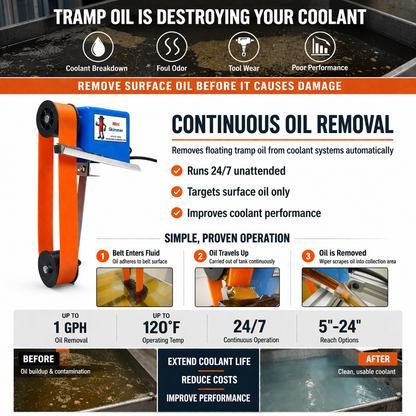 Mini-Skimmer flat polyurethane belt oil skimmer features infographic