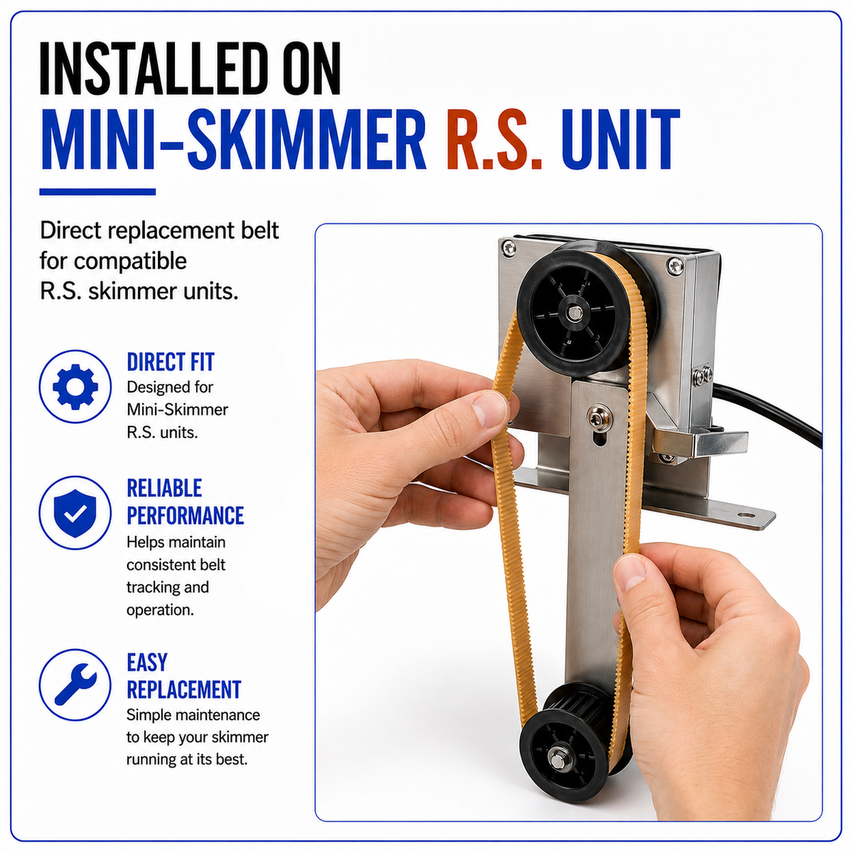 Mini-Skimmer R.S. cogged replacement belt installed on skimmer