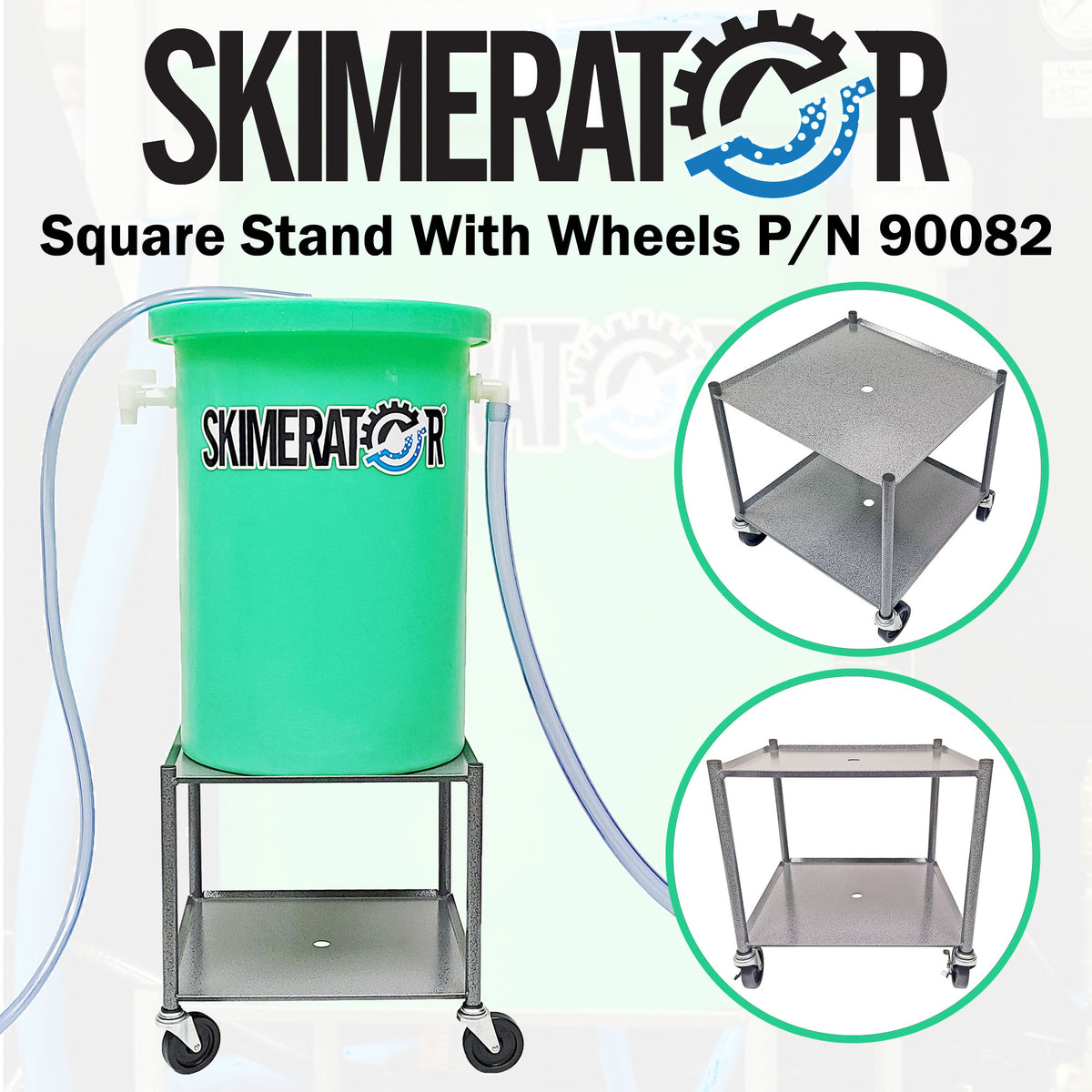 Skimerator square reservoir stand with wheels – alternate view 2